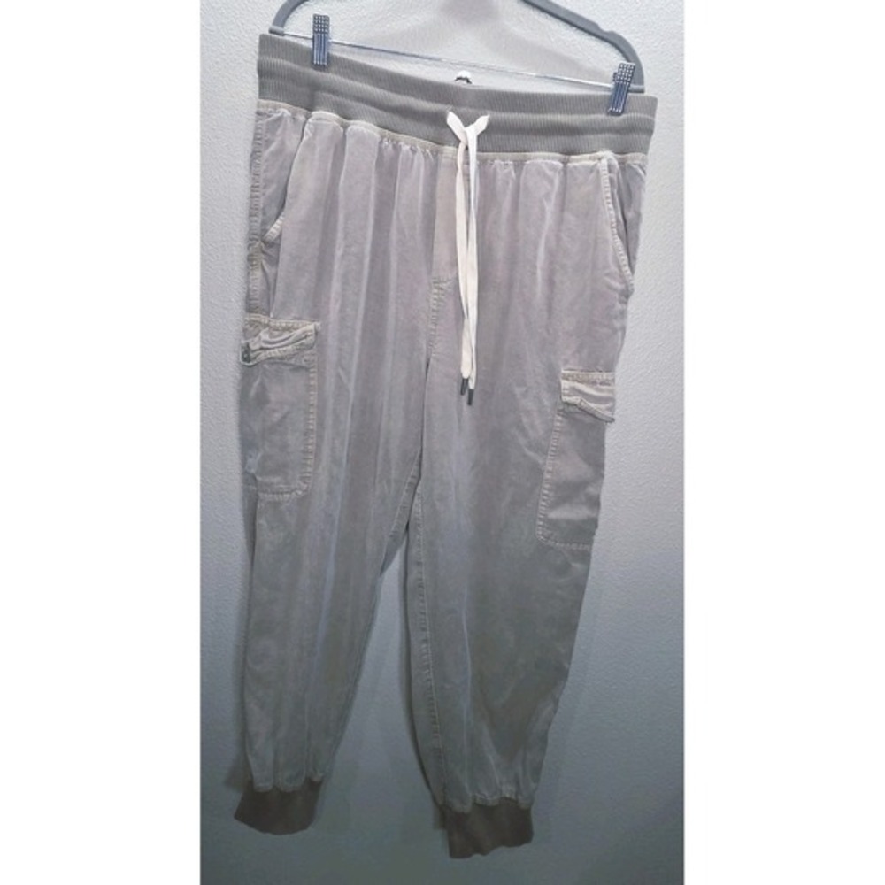 Aerie Lyocell Cargo Jogger Pants Womens L Taupe Drawstring Utility Pockets